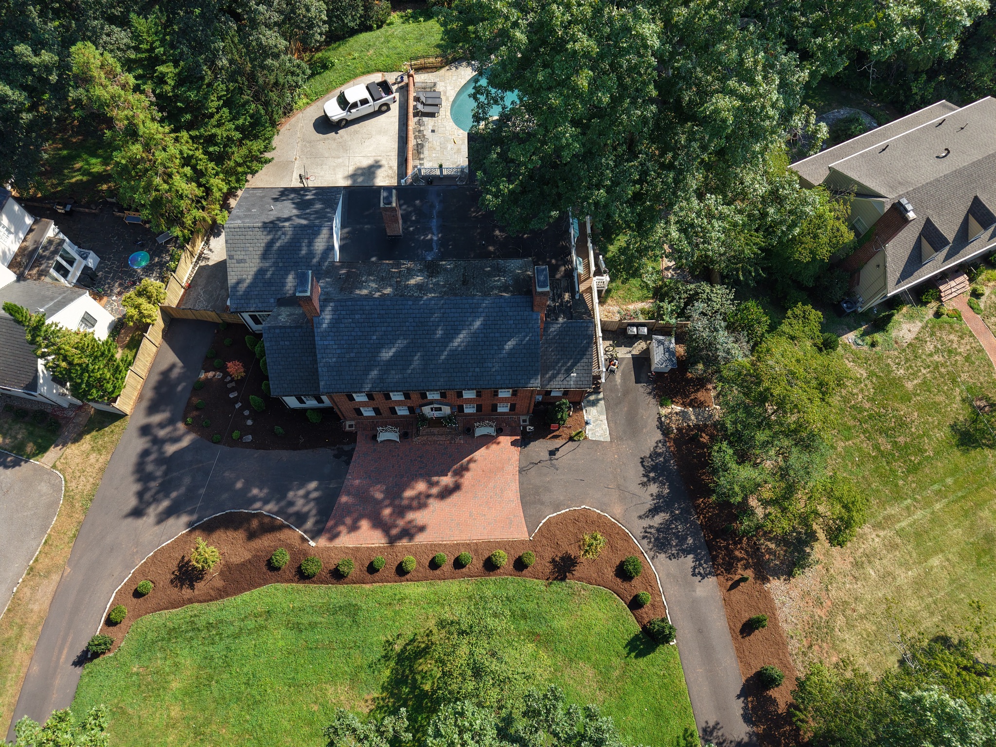 Fresh mulch installed around landscape plants